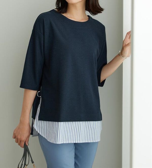 BELLUNA（ベルーナ）の「ラメストライプシャツフェイクチュニック（チュニック）」｜詳細画像