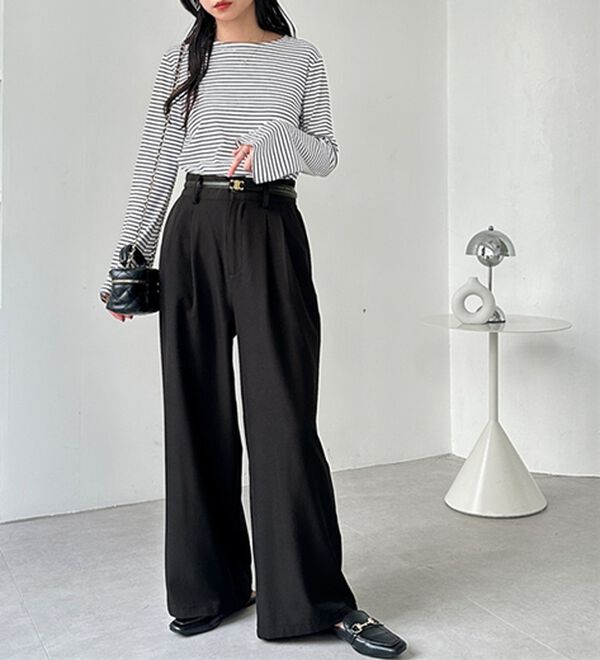 GeeRA（ジーラ）の「着心地抜群！ハイウエストダブルタックワイドパンツ（フルレングスパンツ）」｜詳細画像