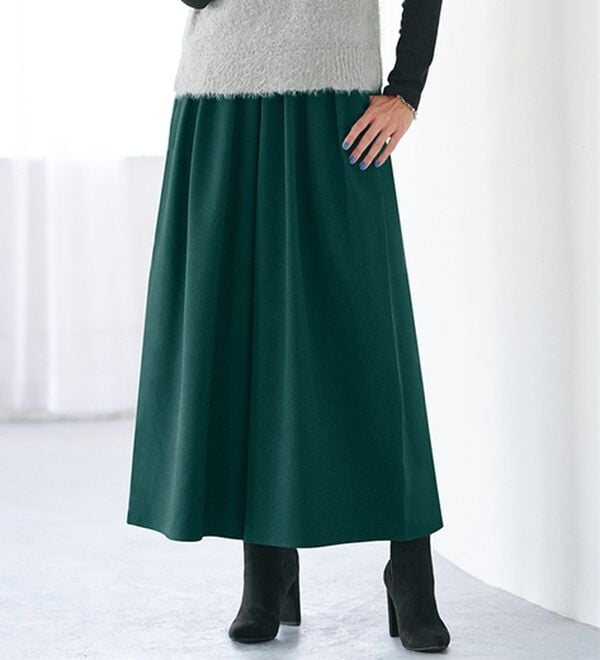 BELLUNA（ベルーナ）の「タックデザインスカーチョ（フルレングスパンツ）」｜モスグリーン