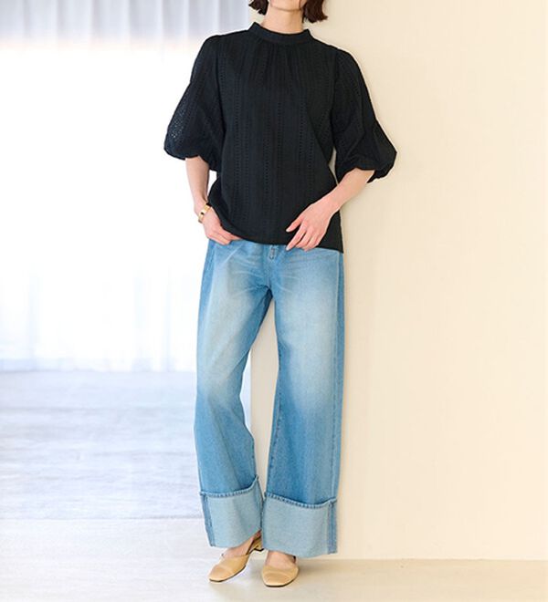 RANAN（ラナン）の「ひんやり！綿１００％ボリューム袖レースブラウス（ブラウス）」｜詳細画像