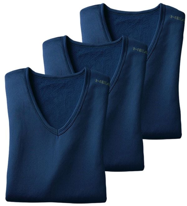 「【３枚組】＜ヘッド＞裏起毛ウォーム＆ストレッチインナー（メンズ肌着・インナーウェア）」｜ネイビー3枚組 半袖V首