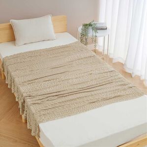 iellio（イエリオ）の「ひんやり冷感くしゅくしゅケット（肌掛布団・タオルケット）」｜モカベージュ