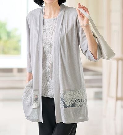 BELLUNA（ベルーナ）の「寒暖の差に対応！刺しゅう切替アンサンブル（アンサンブル）」