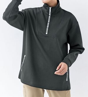 BELLUNA（ベルーナ）の「吸水速乾！ジッパーロゴプルオーバー（カットソー）」｜ブラック