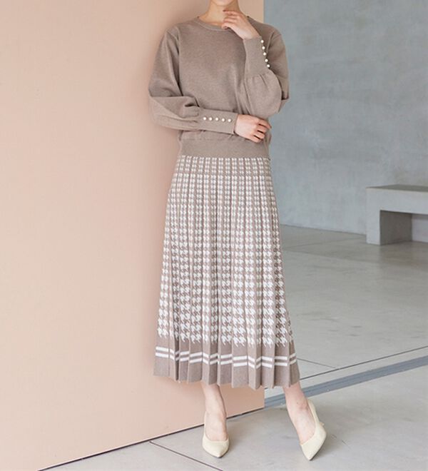 RANAN（ラナン）の「【ムースタッチライト】洗える！千鳥ジャカードスカートセットアップ（ひざ丈スカート）」｜詳細画像