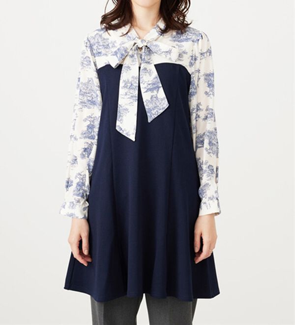 BELLUNA（ベルーナ）の「リボン付ブラウス切替チュニックワンピース（チュニック）」｜詳細画像