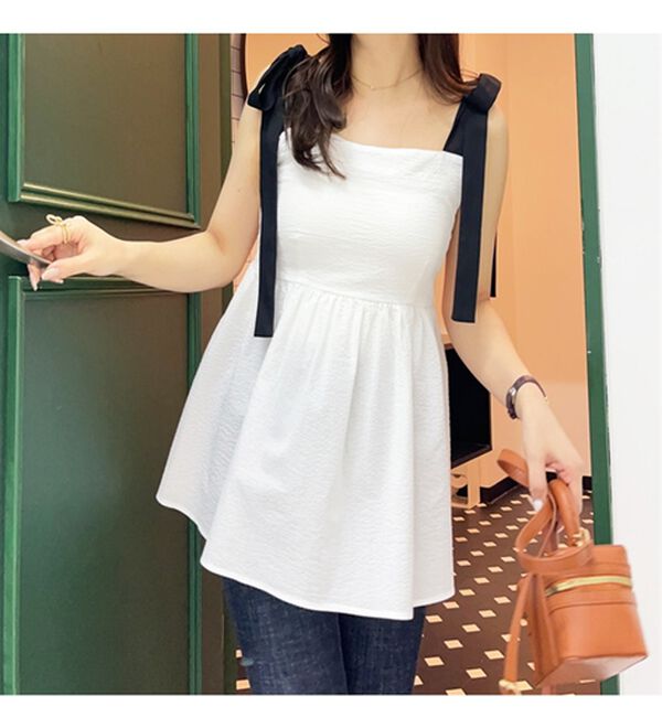 GeeRA（ジーラ）の「バイカラーぽこぽこリボンビスチェ（ブラウス）」｜詳細画像