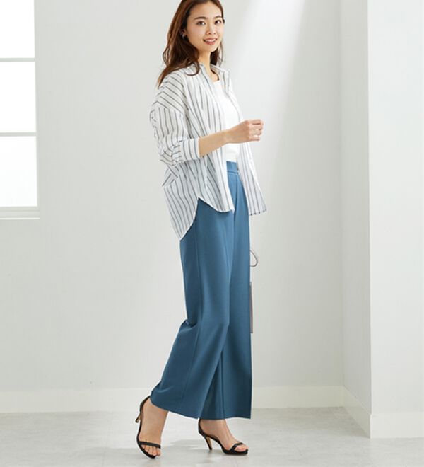 BELLUNA（ベルーナ）の「麻調ストレッチ素材美脚フレアーパンツ（フルレングスパンツ）」｜詳細画像