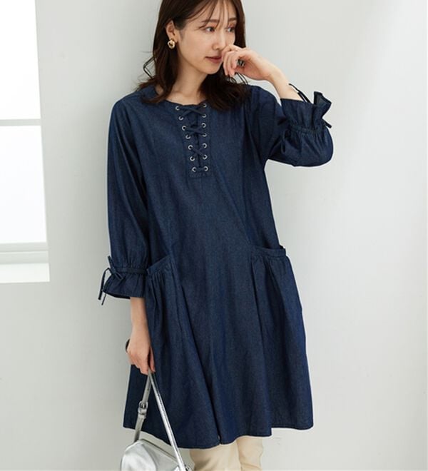 BELLUNA（ベルーナ）の「胸元レースアップデニムワンピース（その他ワンピース）」｜詳細画像