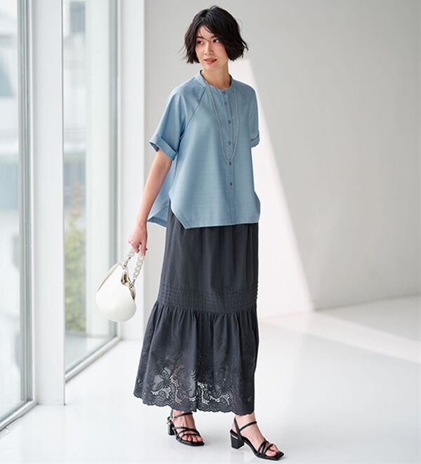 BELLUNA（ベルーナ）の「華奢見せ！麻調素材ラグラン切替ブラウス（ブラウス）」｜詳細画像