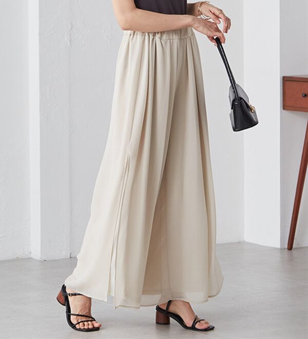RANAN（ラナン）の「ひんやり！サイドスリットシフォンパンツ（フルレングスパンツ）」｜詳細画像