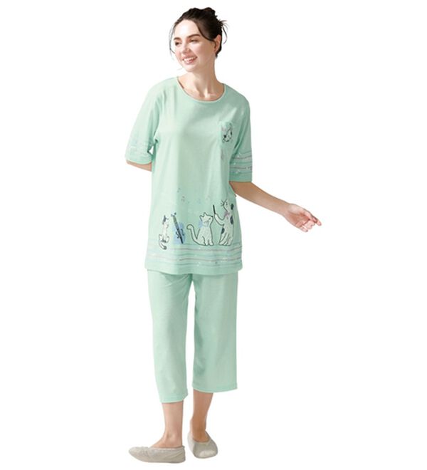 LAVIENNE（ラヴィエンヌ）の「【２着組】キシリトールでひんやりネコパジャマ（パジャマ・ルームウェア）」｜詳細画像