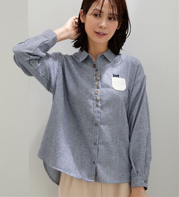 BELLUNA（ベルーナ）の「アニマル刺しゅう多ボタンデザインブラウス（ブラウス）」｜ストライプ