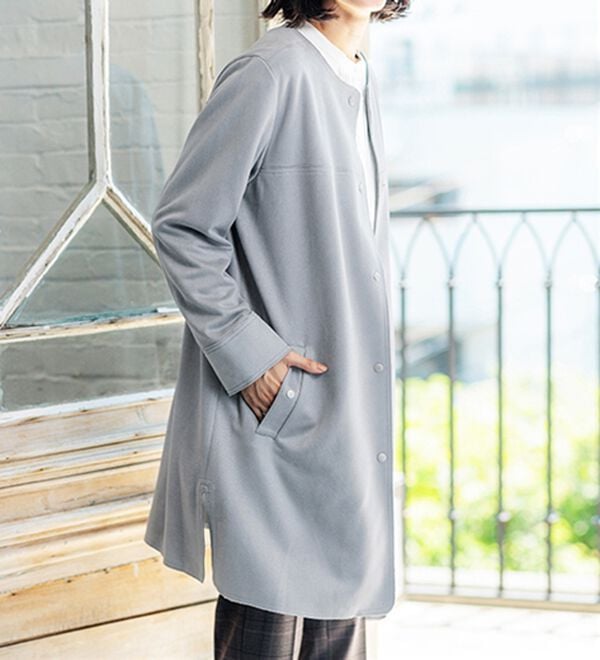 BELLUNA（ベルーナ）の「スエード調ノーカラーロング丈ジャケット（ノーカラージャケット）」｜詳細画像