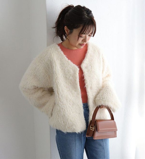 Pierrot（ピエロ）の「シャギーボアショートコート（ショートコート）」｜詳細画像