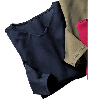 VINNO（ヴィノ）の「＜日本製＞美の艶コットン１００％プルオーバー（９分袖）（カットソー）」｜ネイビー