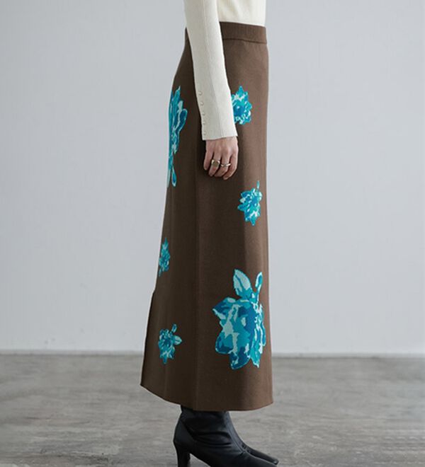 Pierrot（ピエロ）の「花柄ジャカードスカート（ひざ丈スカート）」｜詳細画像