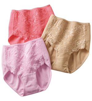 LAVIENNE（ラヴィエンヌ）の「【３色組】選べるこだわり綿混ショーツ（ブラジャー）」｜お腹足口レース