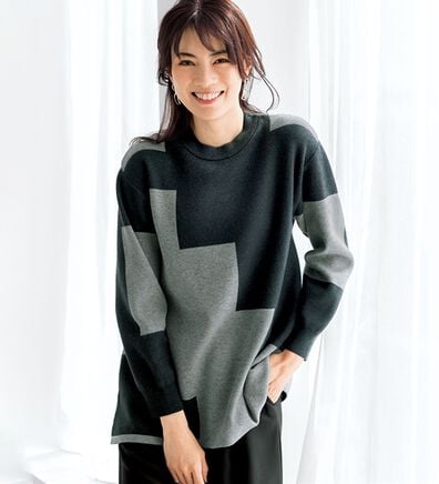BELLUNA（ベルーナ）の「印象的な配色ブロックニットチュニック（チュニック）」