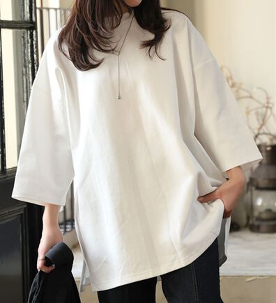 A HAPPY MARILYN（アハッピーマリリン）の「【Ｍ～８Ｌ／選べる袖丈】綿トレーナーライクビッグシルエットＴシャツ（Tシャツ）」