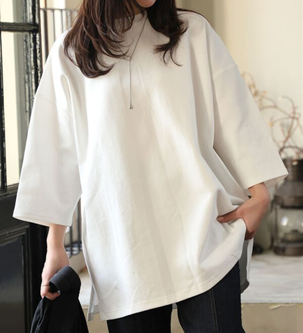 A HAPPY MARILYN（アハッピーマリリン）の「【Ｍ～８Ｌ／選べる袖丈】綿トレーナーライクビッグシルエットＴシャツ（Tシャツ）」｜オフ