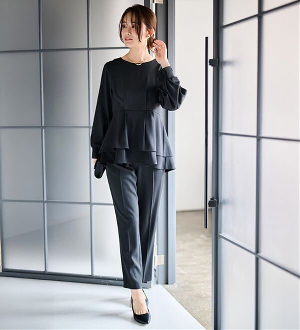 RANAN（ラナン）の「【２点セット】洗える！バックパール調ペプラムチュニックセットアップ（パンツスーツ）」｜詳細画像