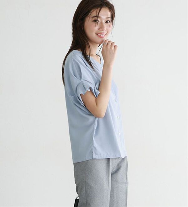 リネンライク前後2WAY袖タックブラウス - ベルーナ【公式】