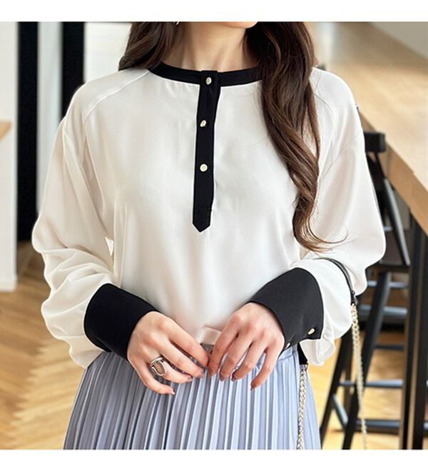 GeeRA（ジーラ）の「前後２ＷＡＹ配色デザインブラウス（ブラウス）」｜詳細画像