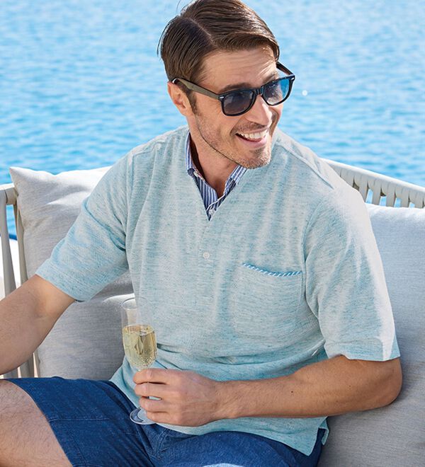 「＜コムルヴァン・オム＞リネンブレンド大人のダブル衿ポロ（メンズポロシャツ）」｜詳細画像