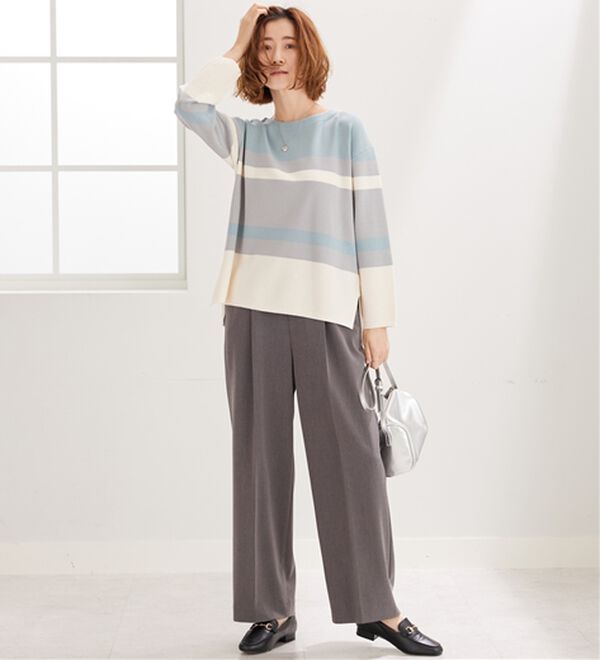 BELLUNA（ベルーナ）の「【暮らし快適ニット】ミラノリブ配色ボーダーニットプルオーバー（ニット・セーター）」｜詳細画像