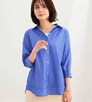 BELLUNA（ベルーナ）の「サラリ快適！ギャザー使いシャツチュニック（チュニック）」｜ブルー