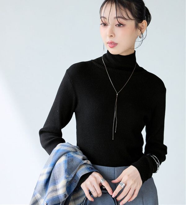 BELLUNA（ベルーナ）の「ハピネスコットン１００％&times;吸湿発熱リブタートルニット＜＆ｃｏｃｏｃｈｉ＞（ニット・セーター）」｜詳細画像
