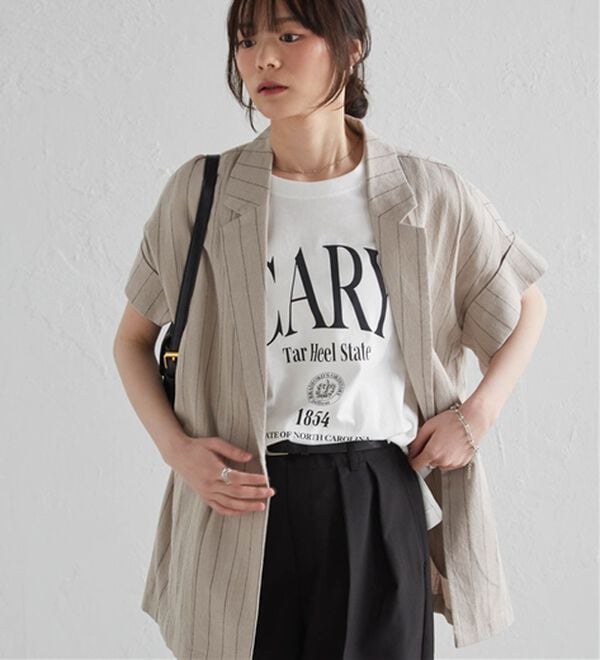 RANAN（ラナン）の「【汗シミ防止】カレッジロゴプリントＴ（Tシャツ）」｜詳細画像