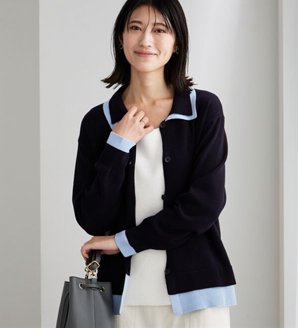 BELLUNA（ベルーナ）の「配色衿デザインニットカーディガン（ニットカーディガン）」｜詳細画像