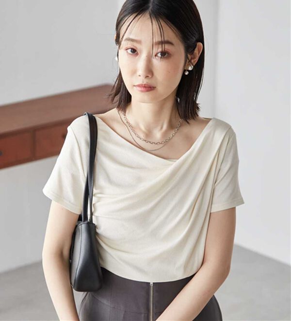 RANAN（ラナン）の「【ひんやり/UV対策】上品ドレープリブTシャツ（カットソー）」｜詳細画像