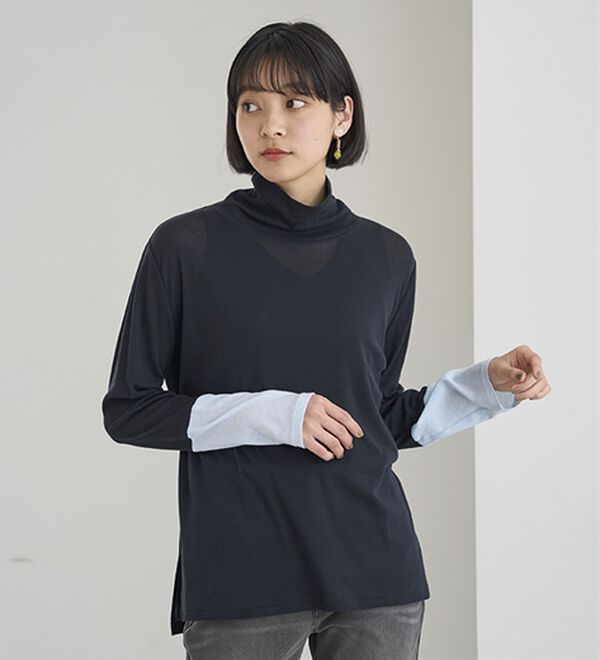 BELLUNA（ベルーナ）の「綿１００％配色シアープルオーバー（カットソー）」｜詳細画像