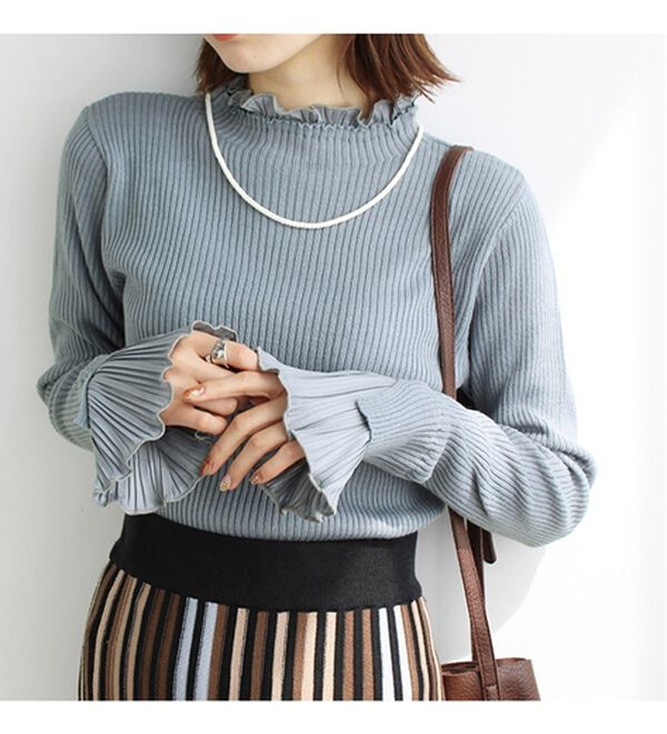 GeeRA（ジーラ）の「プリーツ付ハイネックリブニットトップス（ニット・セーター）」｜詳細画像