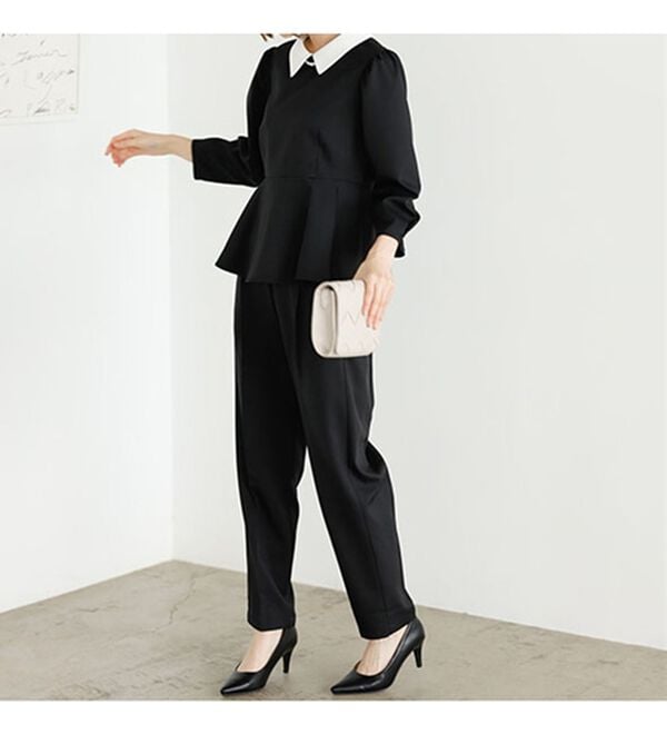GeeRA（ジーラ）の「ミニ衿ペプラムデザインセットアップ（パンツスーツ）」｜詳細画像