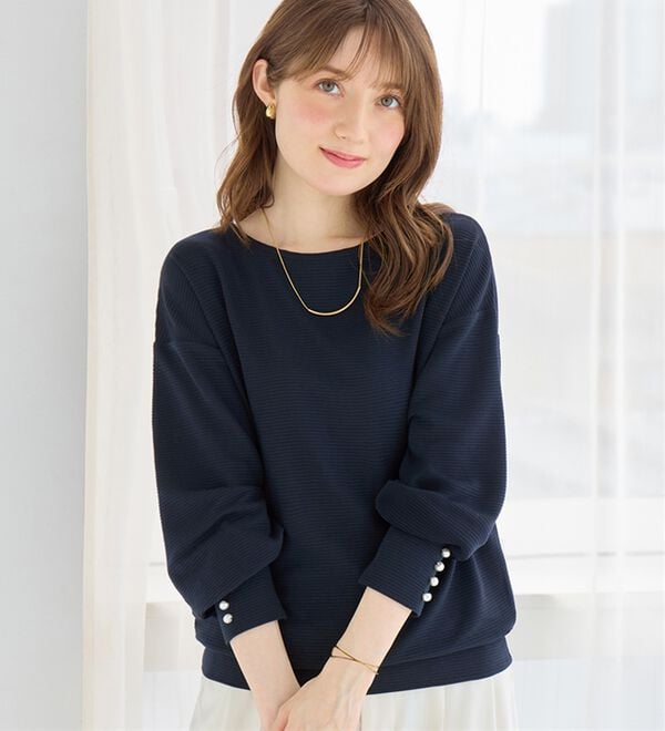 alotta（アロッタ）の「パール調ボタン柔らかカットソーゆるトップス（カットソー）」｜詳細画像