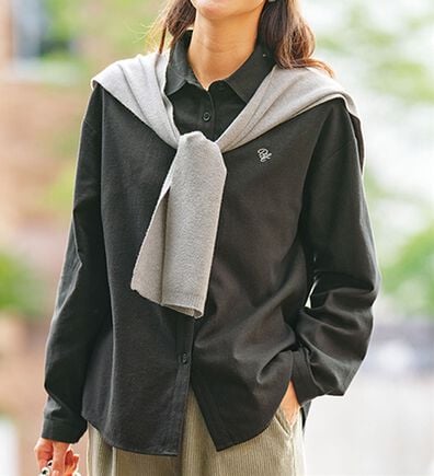 BELLUNA（ベルーナ）の「肩掛けニット&times;ビエラ起毛シャツ（シャツ）」