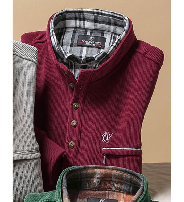 「＜コムルヴァン・オム＞着心地安心のダブル衿トレーナー（メンズトレーナー）」｜ワイン