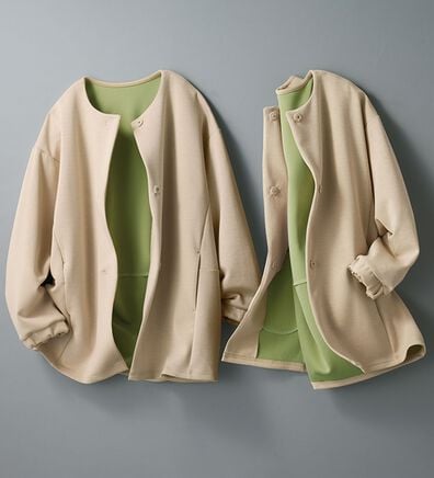 BELLUNA（ベルーナ）の「＜ａｉｒｙ　ｊｅｒｓｅｙ＞配色コクーンジャケット（ノーカラージャケット）」