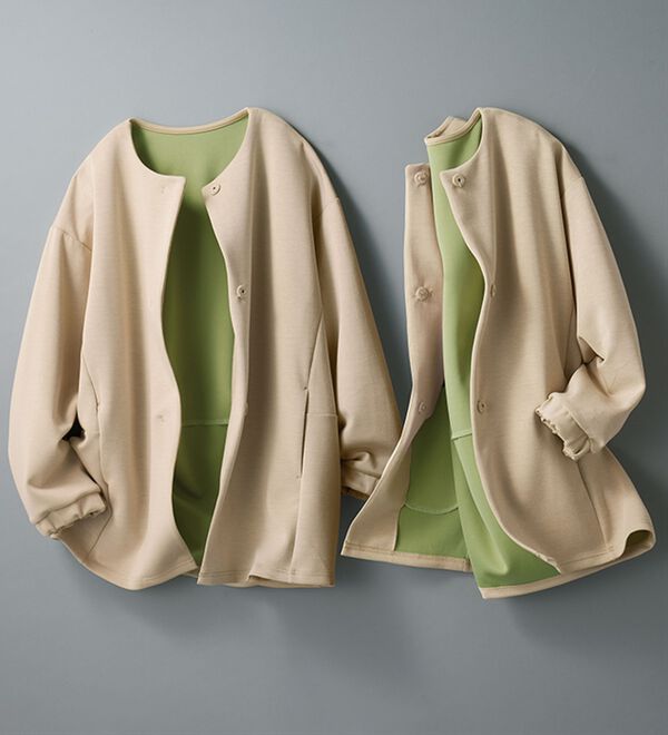 BELLUNA（ベルーナ）の「＜ａｉｒｙ　ｊｅｒｓｅｙ＞配色コクーンジャケット（ノーカラージャケット）」｜詳細画像