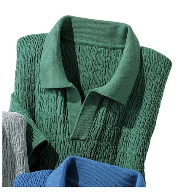 「【おじフェス着用】着映えニットポロ（メンズニット・セーター）」｜グリーン