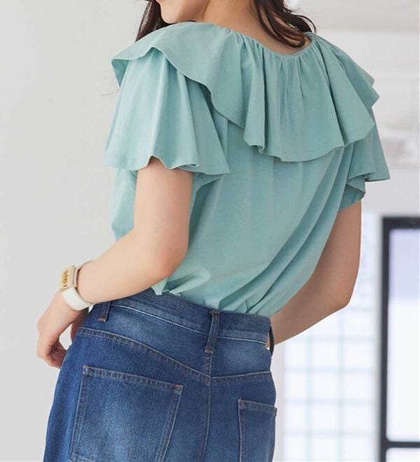 RANAN（ラナン）の「ひんやり！綿１００％フリル衿カットソープルオーバー（カットソー）」｜詳細画像