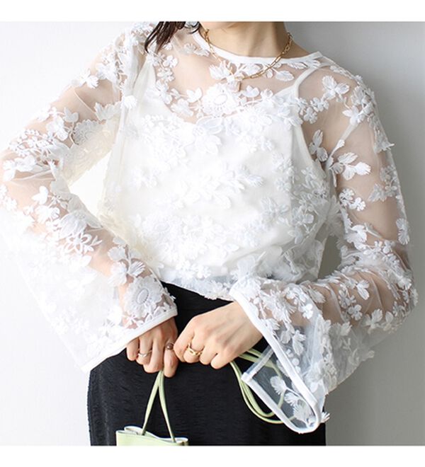 GeeRA（ジーラ）の「３Ｄレースブラウス（ブラウス）」｜オフホワイト