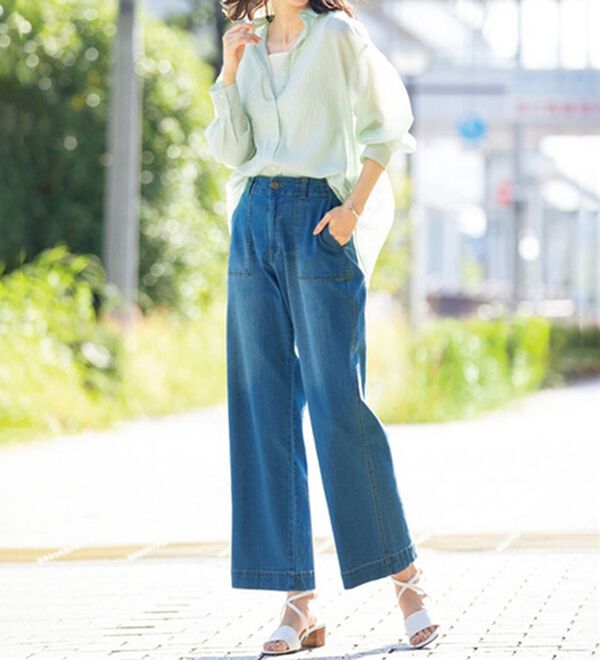 ルフラン（ルフラン）の「【３本組】【ヒヤロン】軽やかデニムひんやりパンツ（フルレングスパンツ）」｜詳細画像