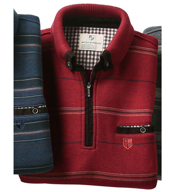 「＜ニコル　モリソン＞暖か衿デザイントレーナー　ボーダー（メンズトレーナー）」｜ワイン(ボーダー)