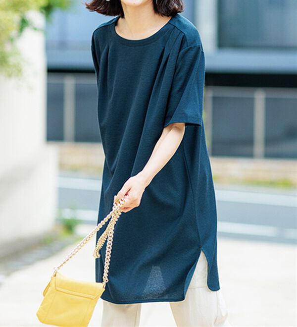 BELLUNA（ベルーナ）の「【接触冷感】かのこ素材タックデザインチュニックワンピース（その他ワンピース）」｜詳細画像