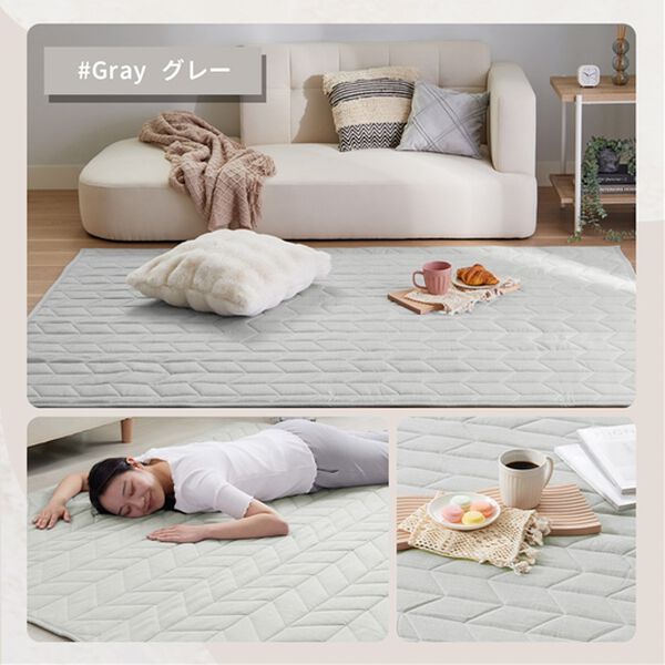iellio（イエリオ）の「ふわふわ感触！はっ水ふっくらキルトラグ＜裏面滑り止め加工付・洗濯機で洗える・麻風・オールシーズン・おしゃれ＞（ラグ）」｜詳細画像